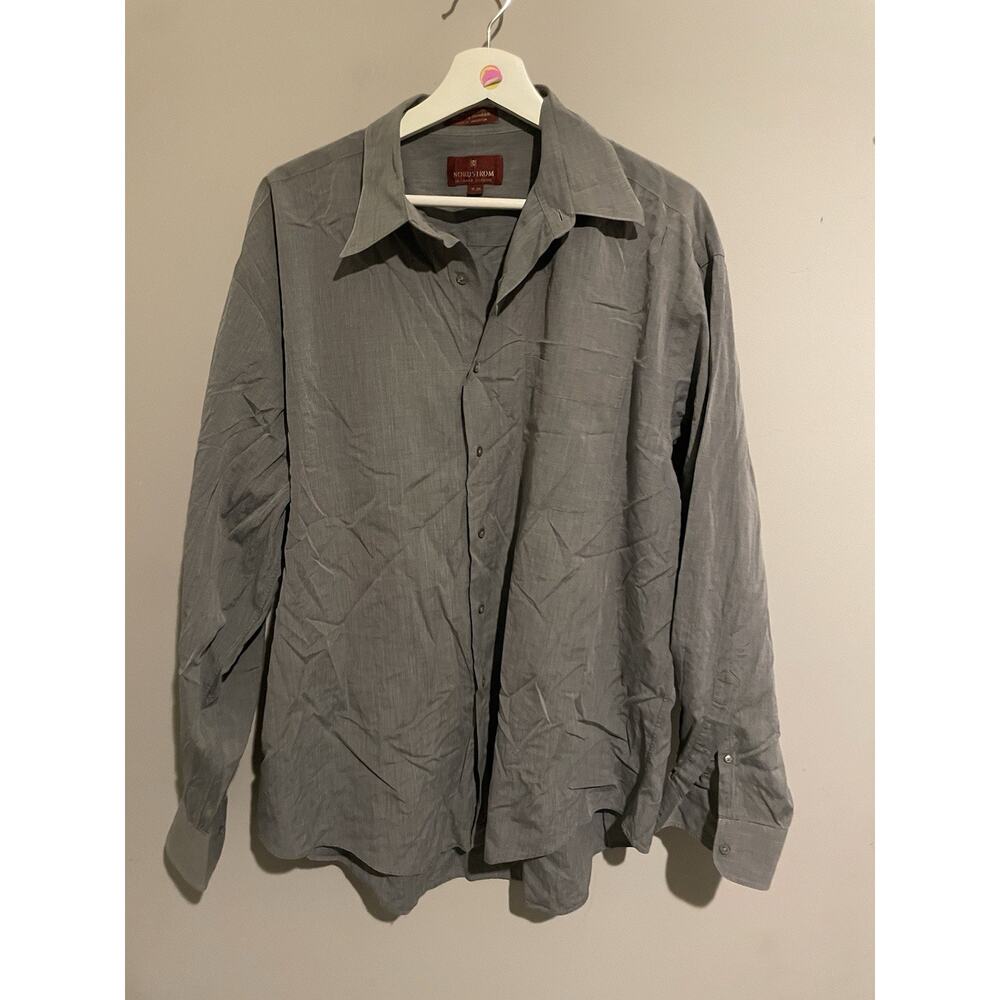 Nordstrom Men’s Button Down Shirt 17 - 35 GRAY Long‎ Sleeve Classic Fit Cotton